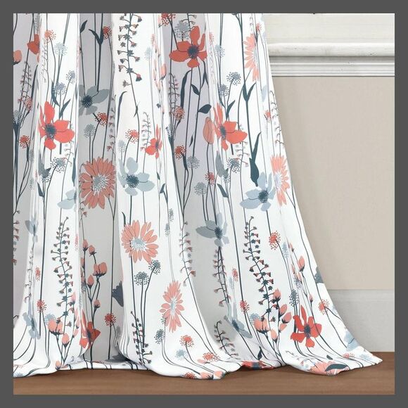 Open Box - Lush Decor - Set of 2 (95"x52") Floral Light Filteri Blue/Coral - Picture 4 of 4